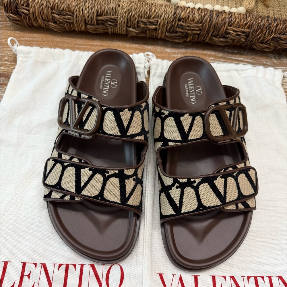 Valentino Garavani Brown and Cream Sandals